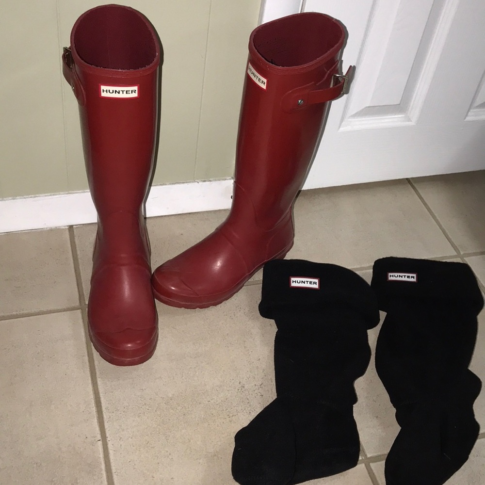 Red Shiny Hunter Rain Boots